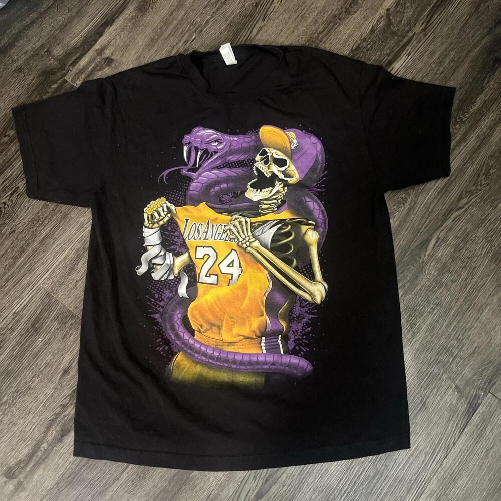 Mens L Los Angeles Lakers Kobe Bryant T Shirt Black Mamba Skeleton Tee Nba